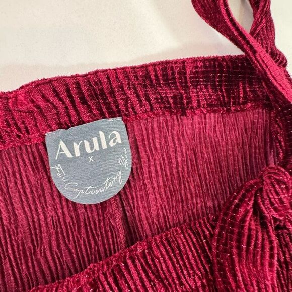 Arula Mini Jumper Dress Women XL Red Burgundy Velvet Textured New Preppy Boho - Picture 3 of 11